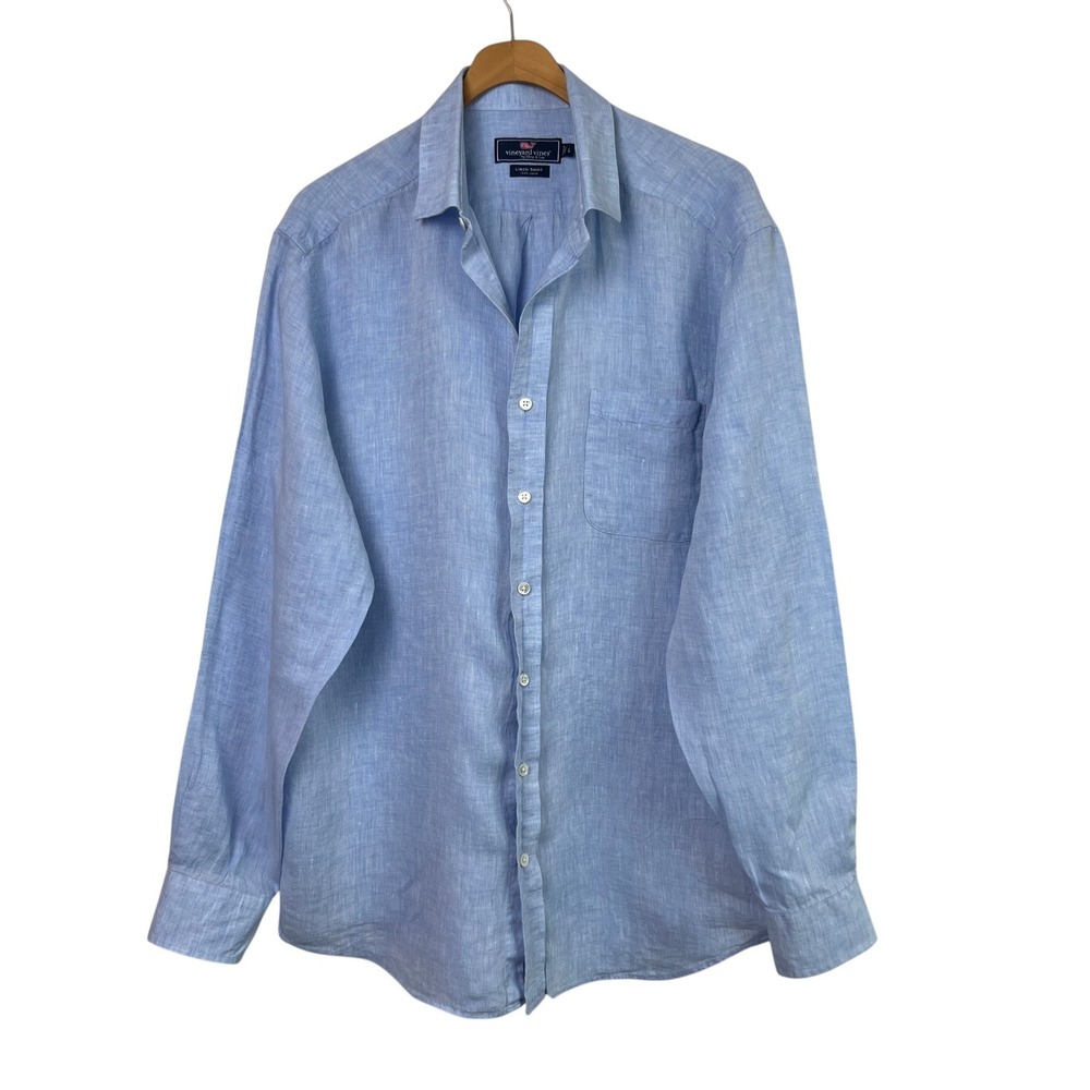 Vineyard Vines Linen Button Down Shirt Mens Large Blue Coastal Summer Minimalist